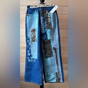 New BDG Size 25 High & Wide Patchwork Jeans high-waisted, wideleg denim tapestry